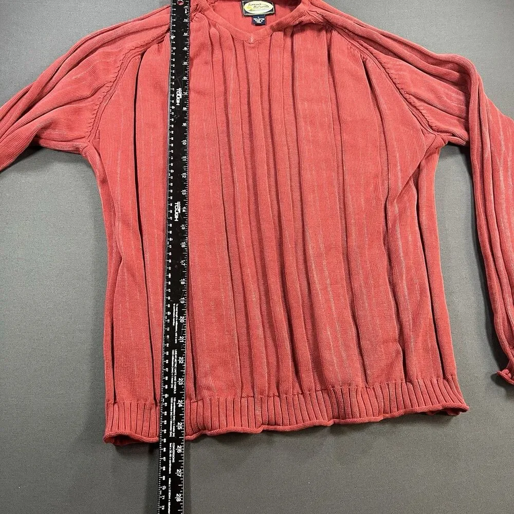 Tommy Bahama Mens L Red Ribbed Knit Sweater 100% Cotton Long Sleeve